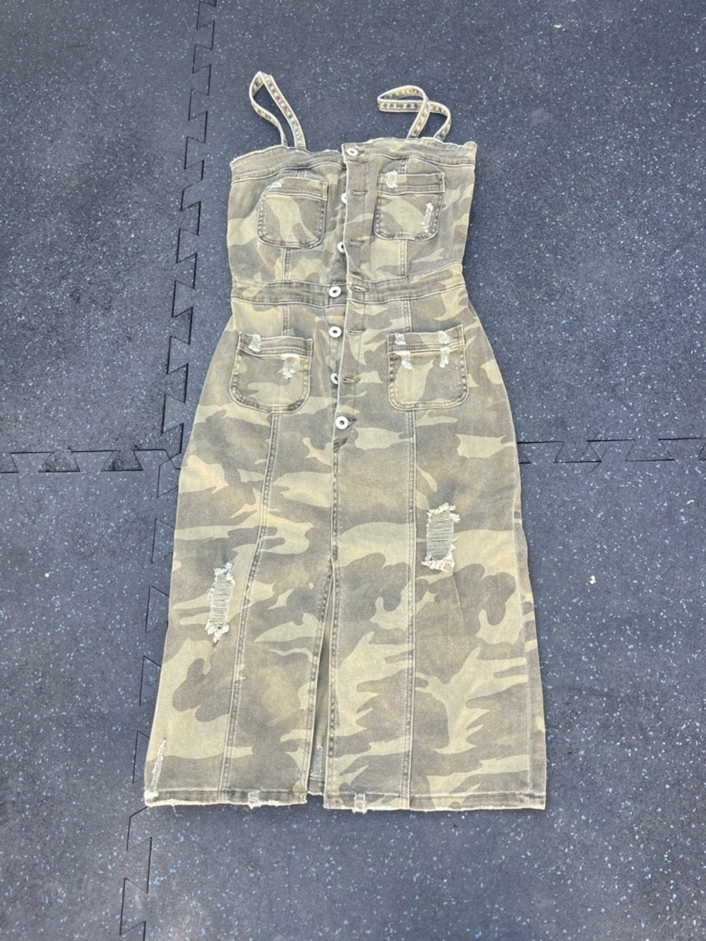 Camo Button-Front Midi Dress with Pockets